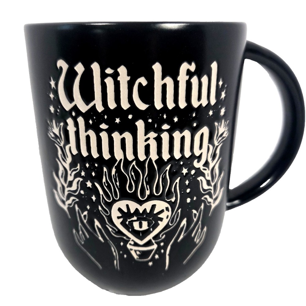 Better Living Witchful Thinking Black Ceramic Mug Evil Eye Gothic Halloween 15oz